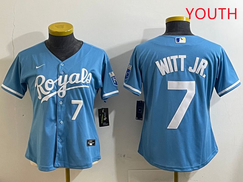 Youth Kansas City Royals #7 Witt jr Light Blue Game 2025 Nike MLB Jersey style 5